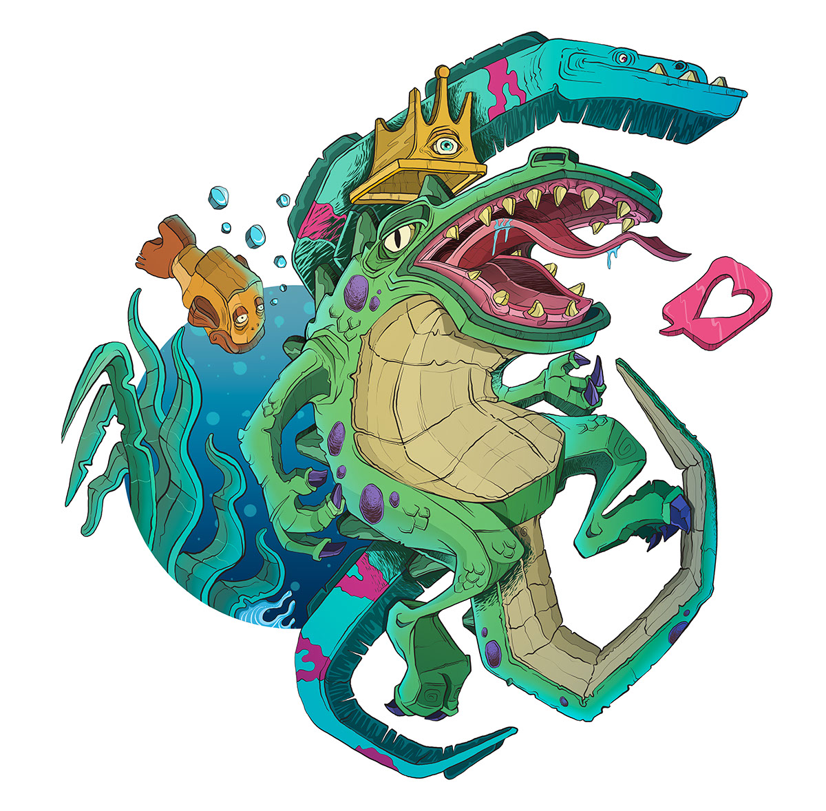 EL TODOPODEROSO COCODRILO illuminati cocodrilo reptiliano pescadodo Anguila El Ilustrador Behance student show Wacom Cintiq