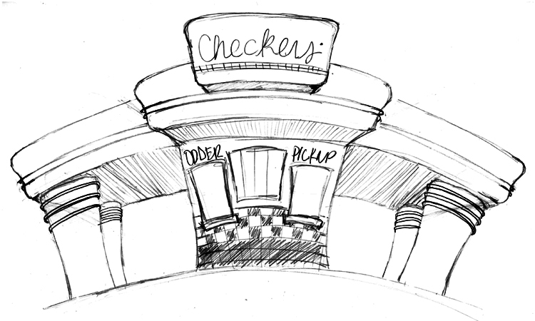 sketch  building  environmental graphics vector  stylized Hospitality restaurant Fast food quick service menu design
