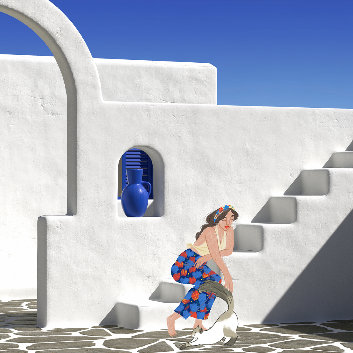 3D architecture cinema4d cycladic Greece ILLUSTRATION  minimal octane Render Space 