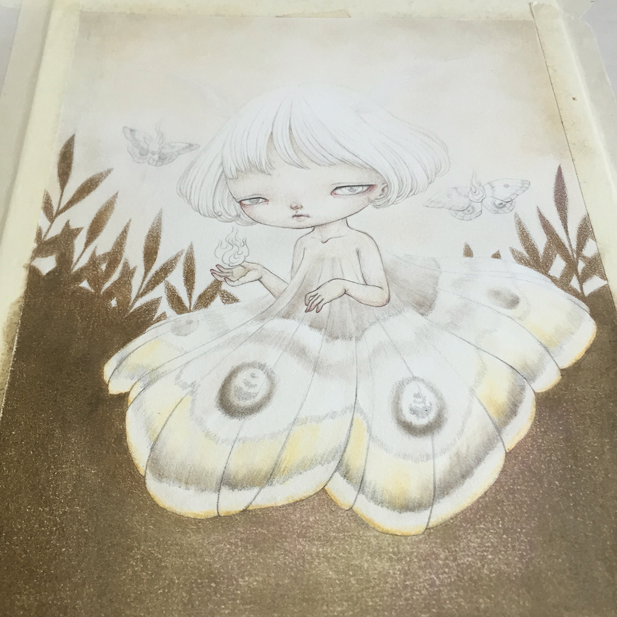 moth girl cute flame Drawing 