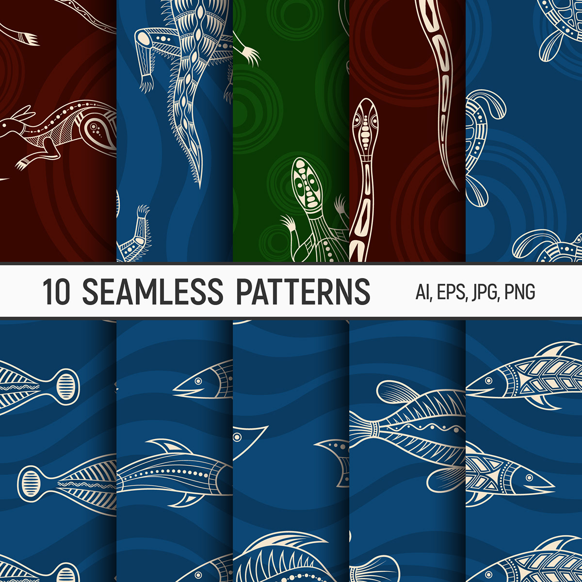 seamless pattern background Australia animal decorative vector fish aboriginal Style