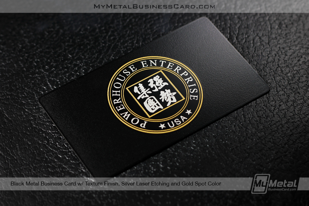 my metal business card black black metal textured finish laser etching gold
