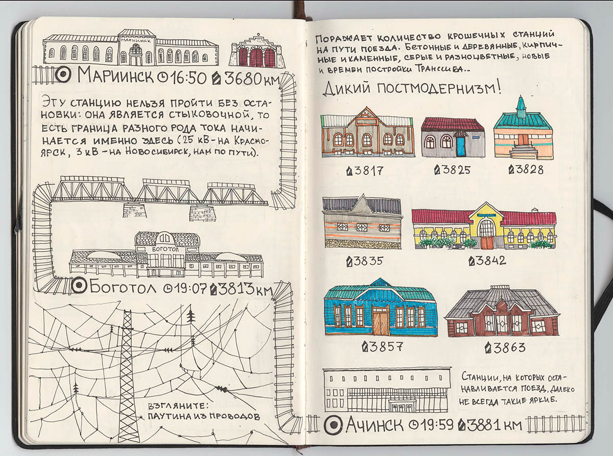 sketch sketchbook train RZD Russia Travel Travel book поезд