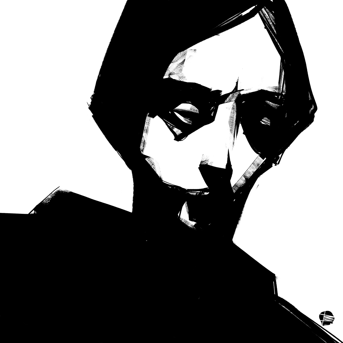 portrait head black and white face