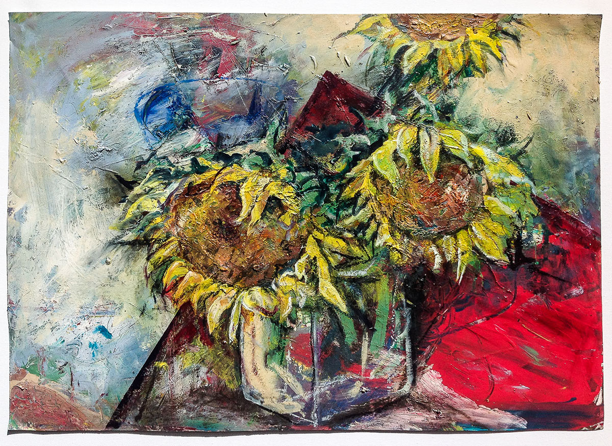Cheryl johnson abstract still life originial fine art contemporary modern art Kauai sunflower