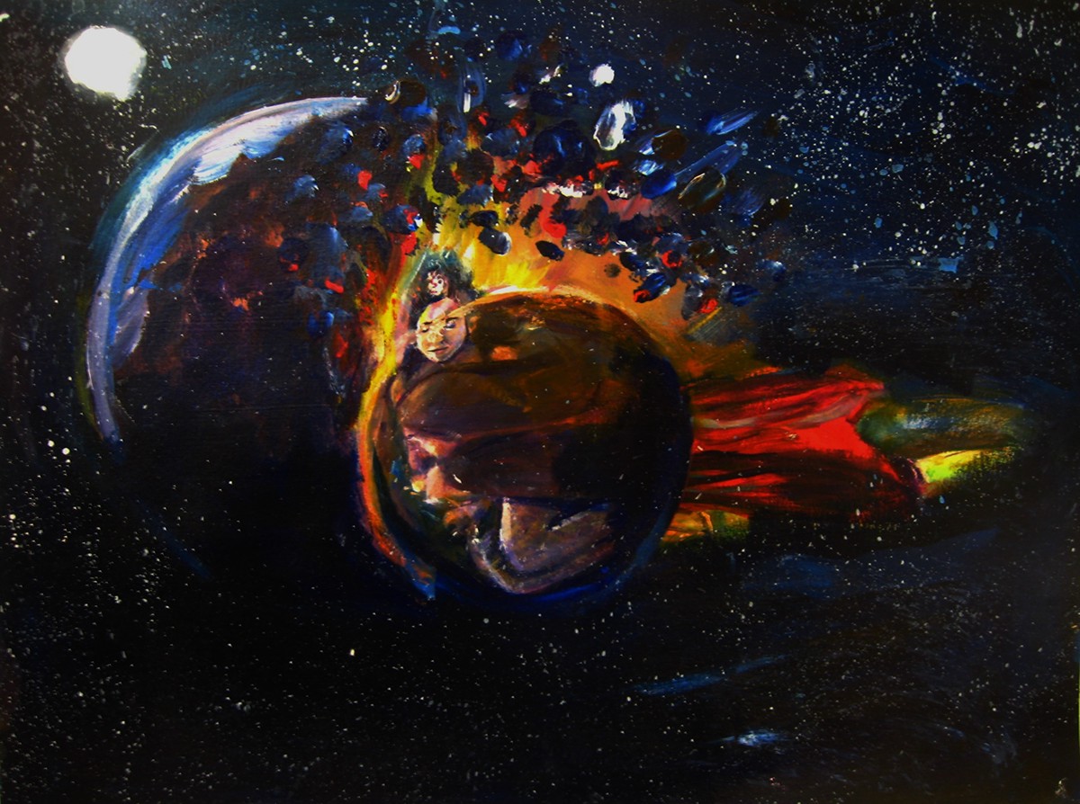 Space  universe stars Planets water underwater galaxy big bang solar system oil acrylic