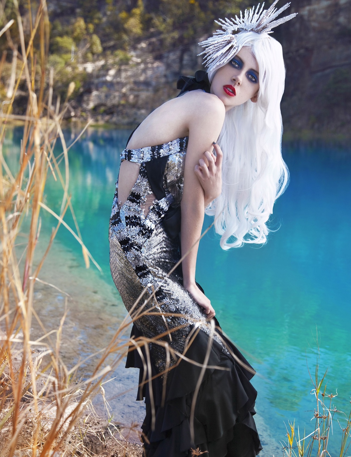 Tamzen Holland FashionStylsit mermaid lake blue romantic gowns Haute couture