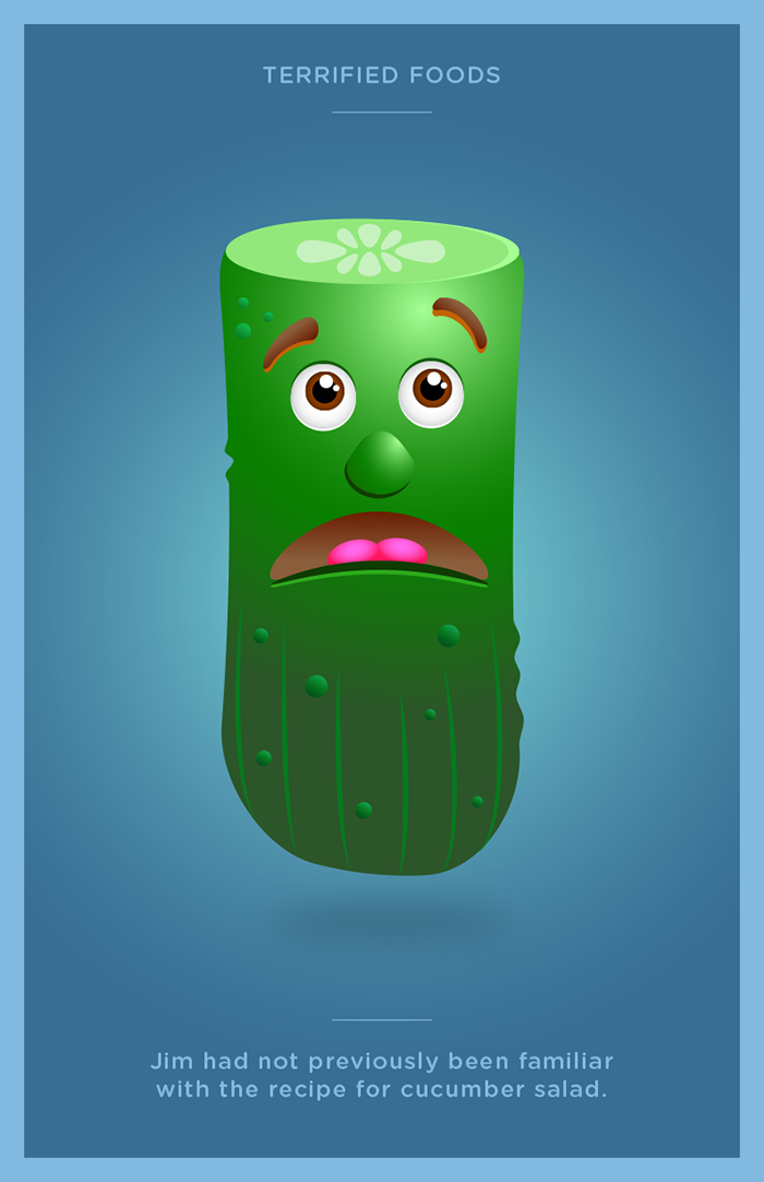 poster vector Character Food  popcorn cucumber bread scared