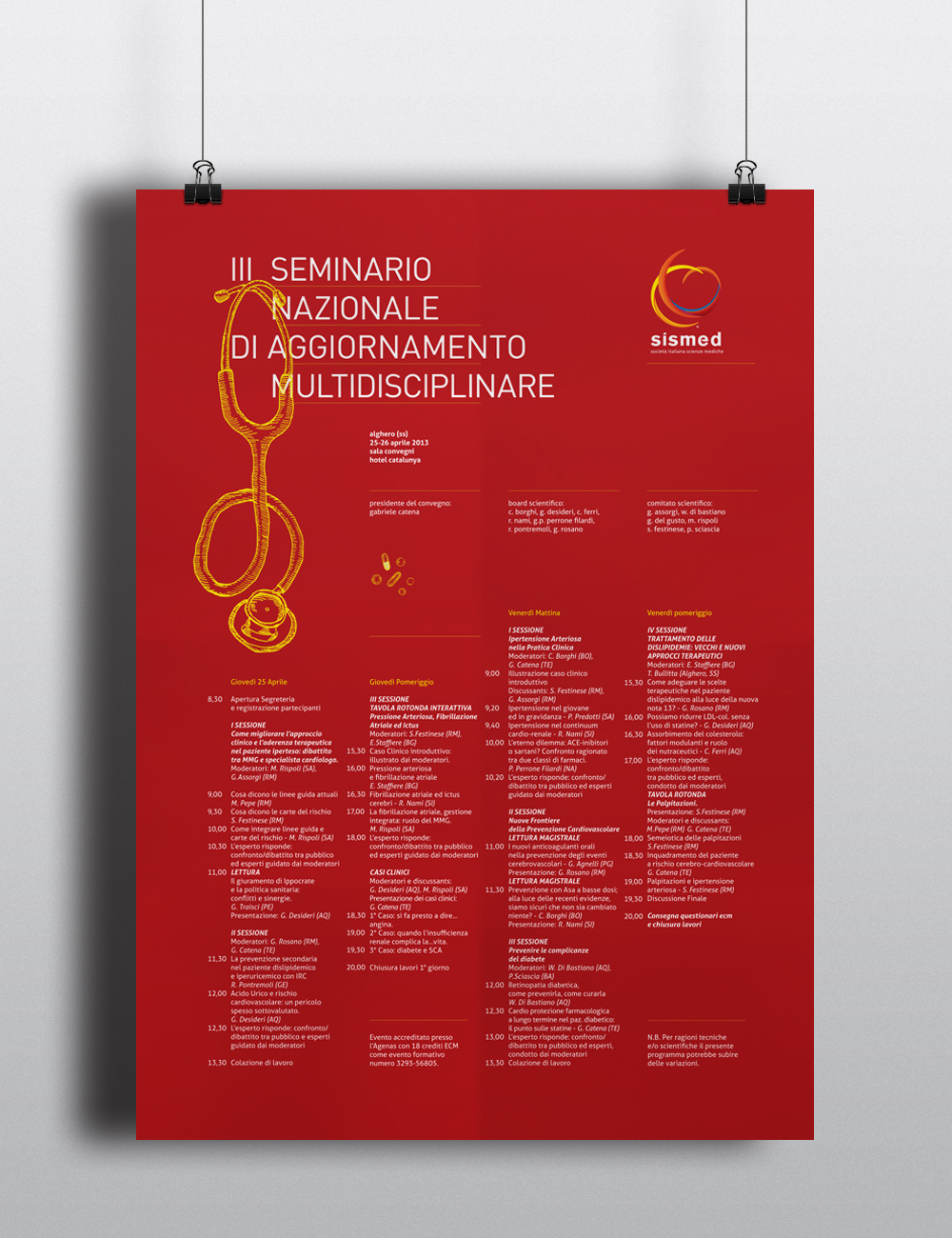 medical event  convention brochure poster Alghero red yellow scratchpad certificate
