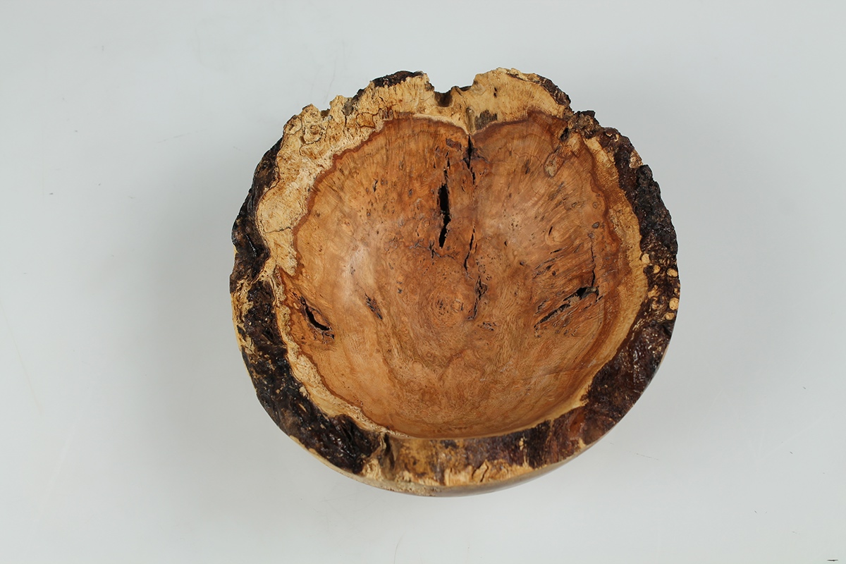 wood burl cherry lathe turned grain sapwood bark shellac risd ID bowl tableware table ware