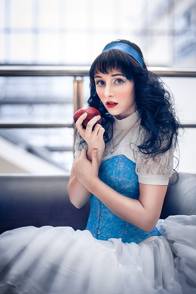 The snow white in the city shop of fashionable clothes fairy tale
