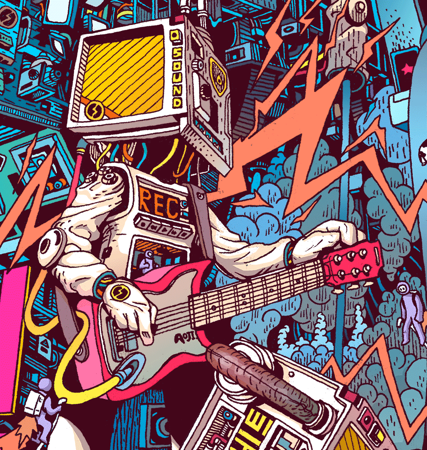 Adobe Portfolio rock  hardrock Space  guitar electronic machine robot lettering