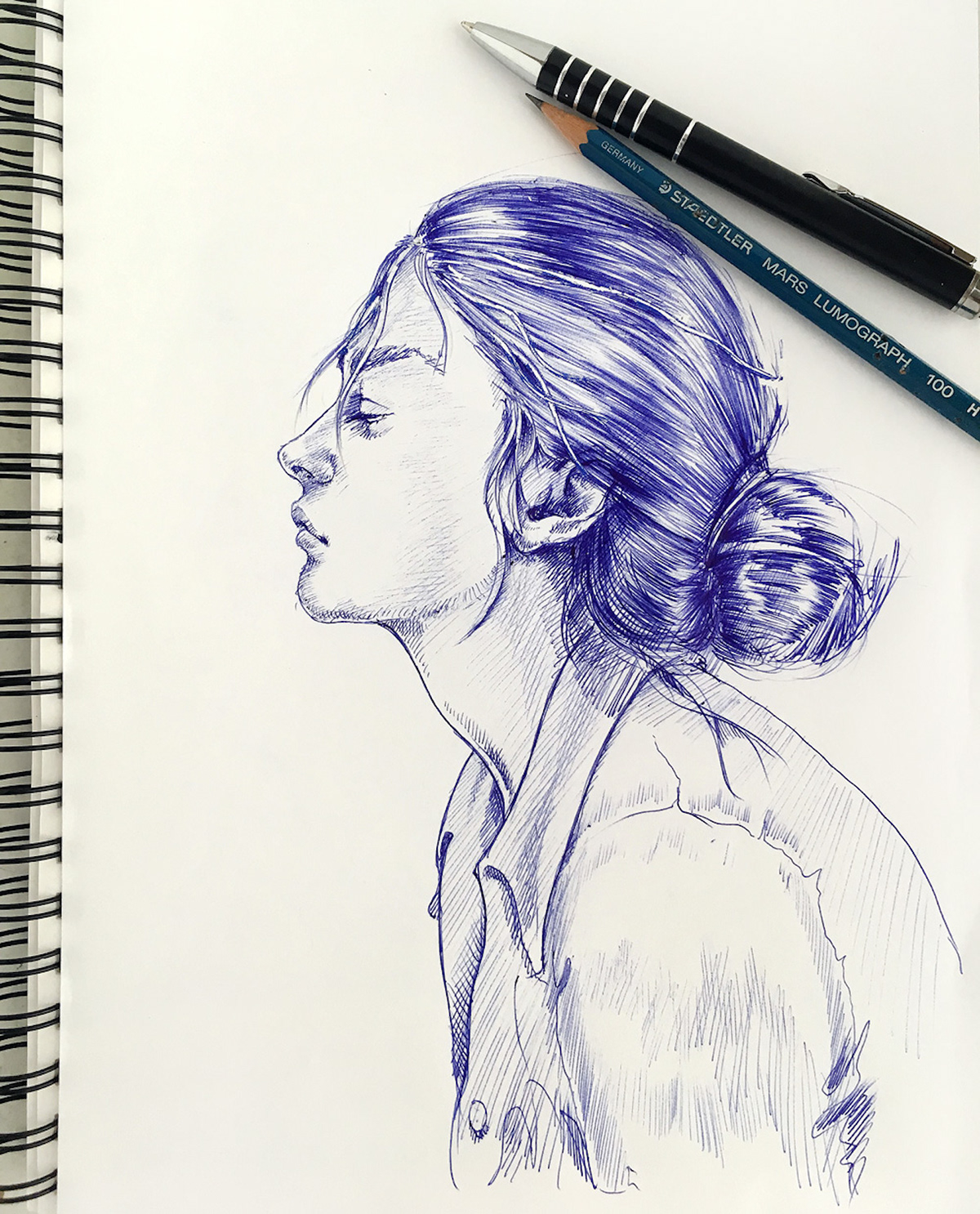Blue ballpoint pen drawings on Behance