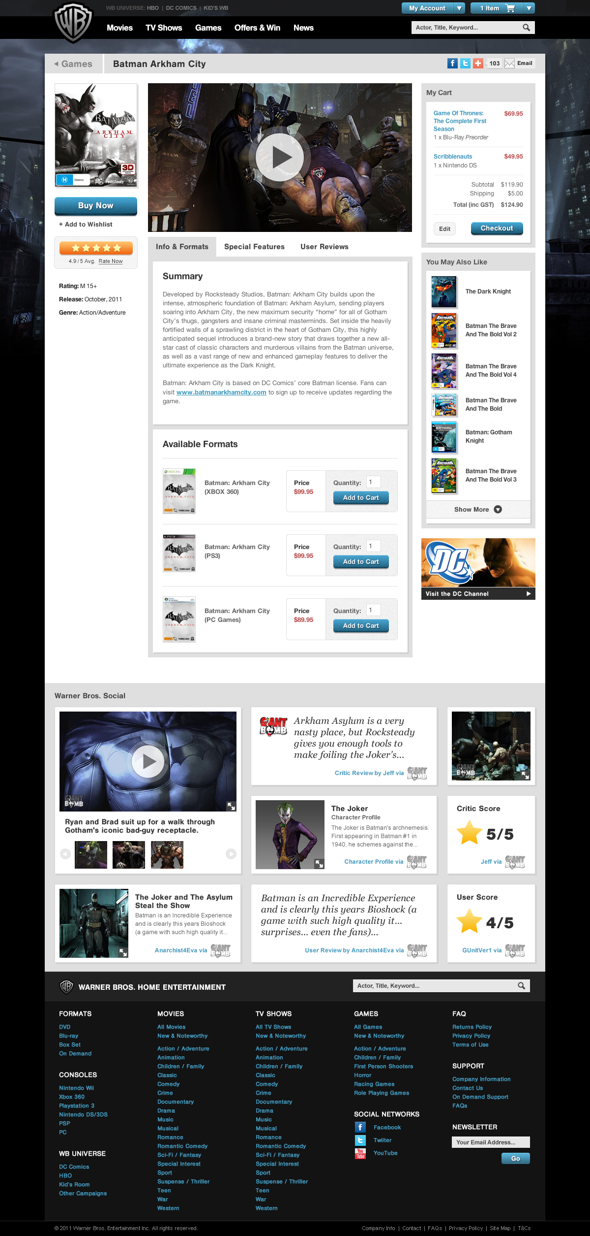 warner movie video DVD blu-ray Games xbox ps3 Nintendo user experience UI ux design Website Ecommerce
