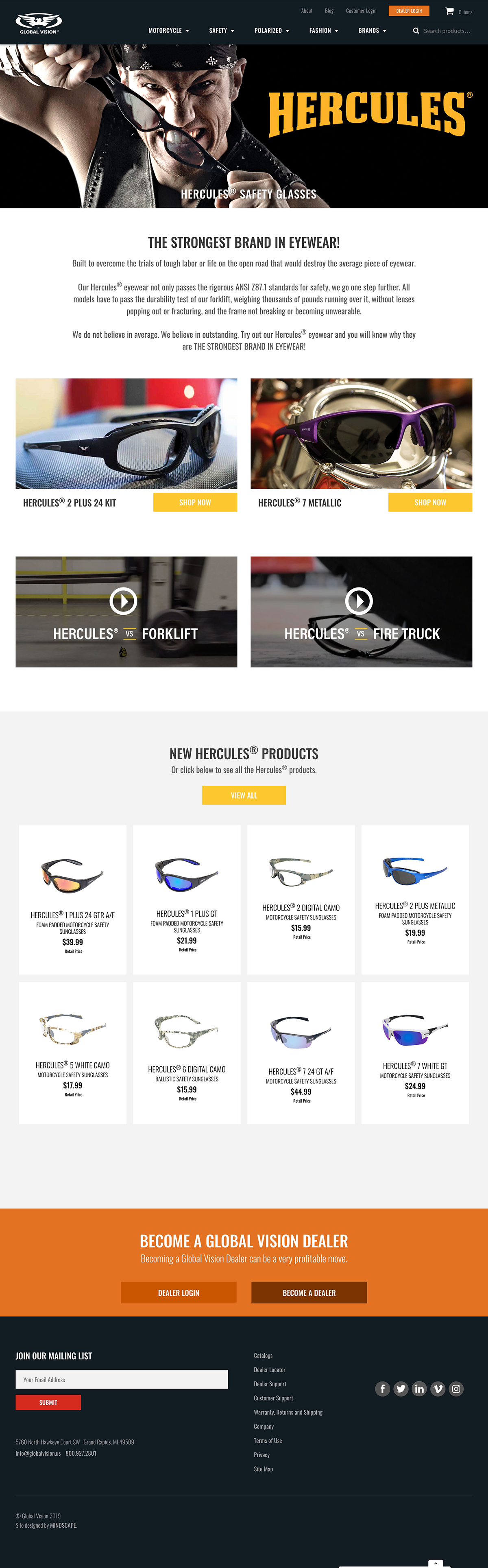 Website e-commerce Collaboration website structuring website redesign website development Global Vision Eyewear bluwater polarized swag hercules