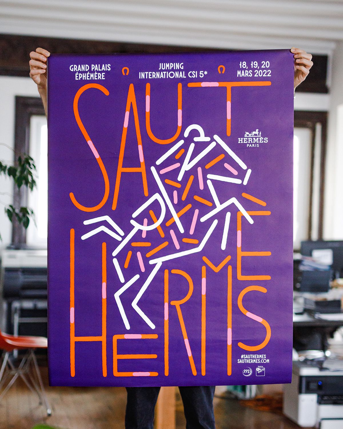 affiche colorful custom typography graphic design  hermes luxe neon Paris Poster Design print design 