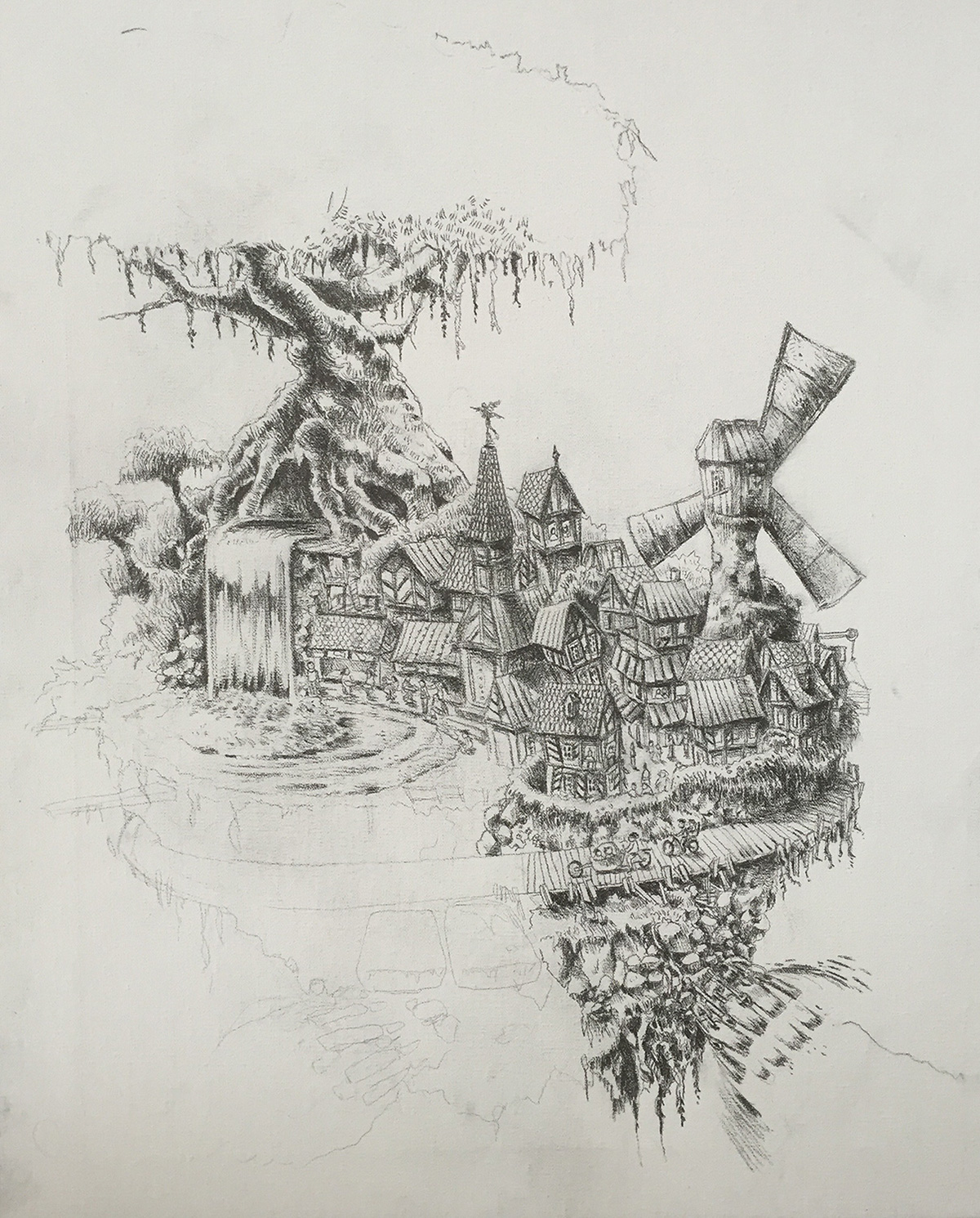 village fantasy SKY sci-fi Drawing 