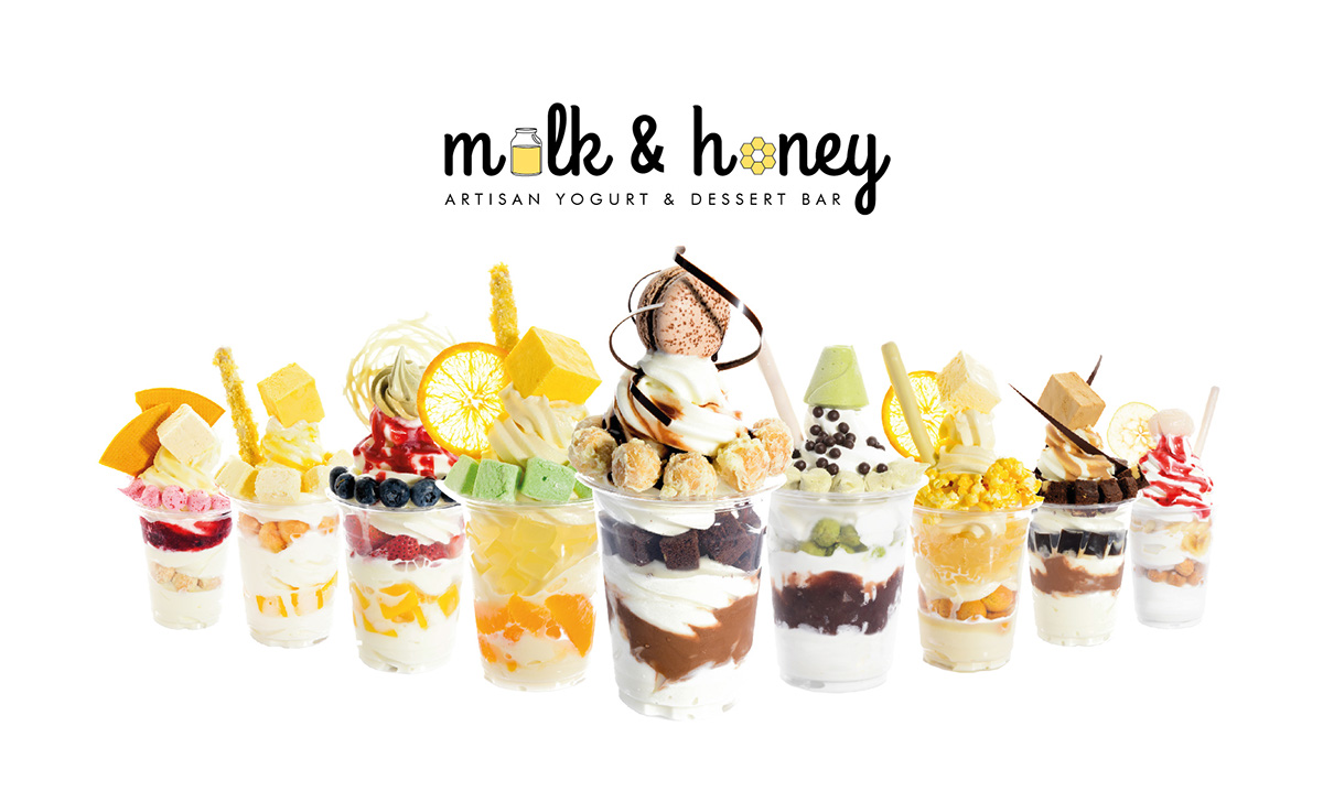 Milk and Honey yogurt dessert editorial publication print menu logo collaterals poster Name card