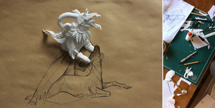 papercraft paper art paper sculpting ILLUSTRATION  devil
