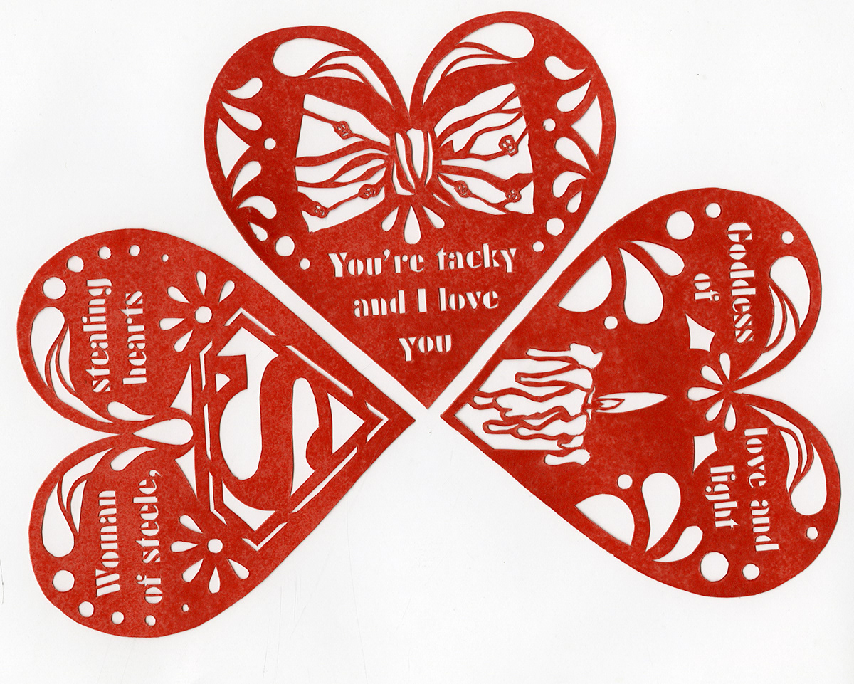 Valentine's Day cards bowtie superman candle hearts