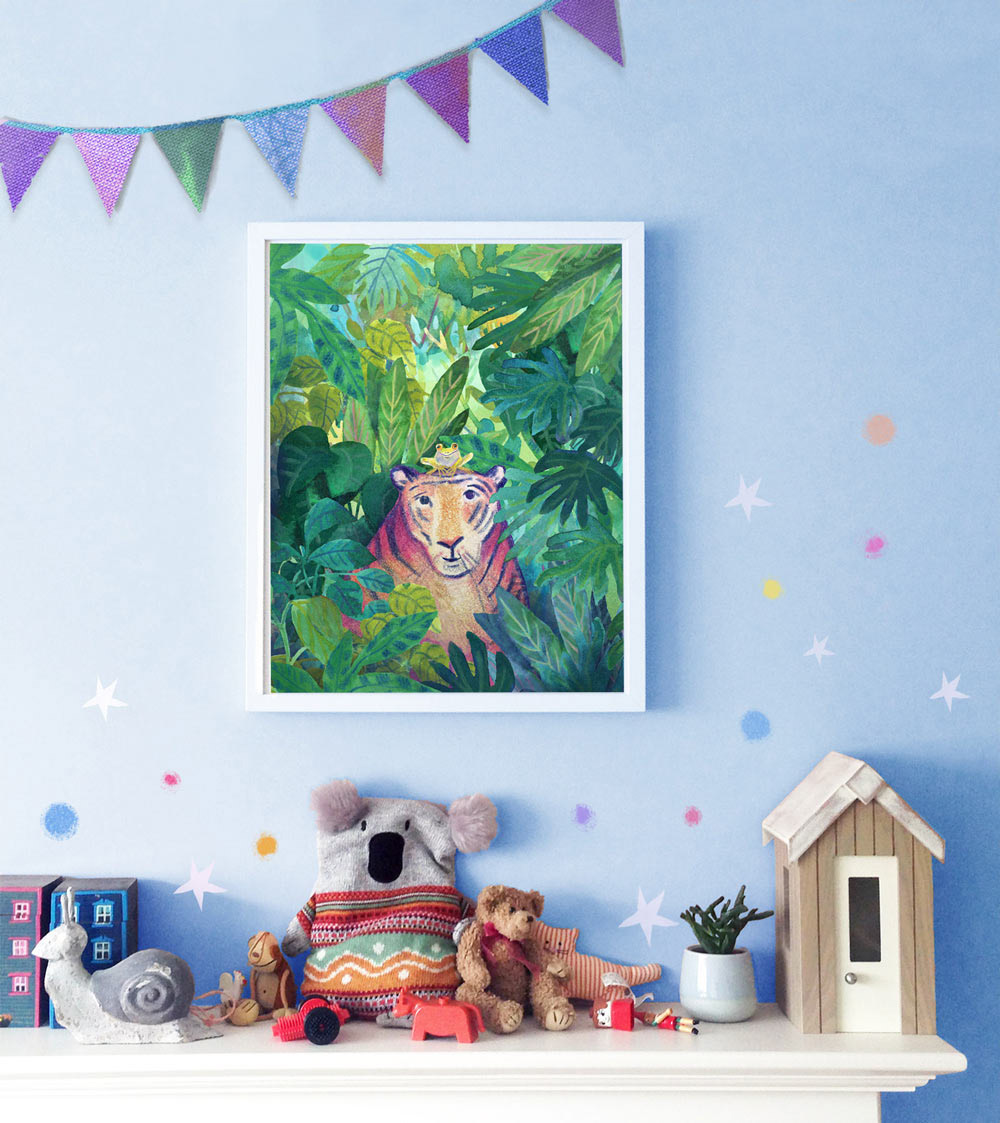 art Character cute frog ILLUSTRATION  jungle kids leaves print tiger