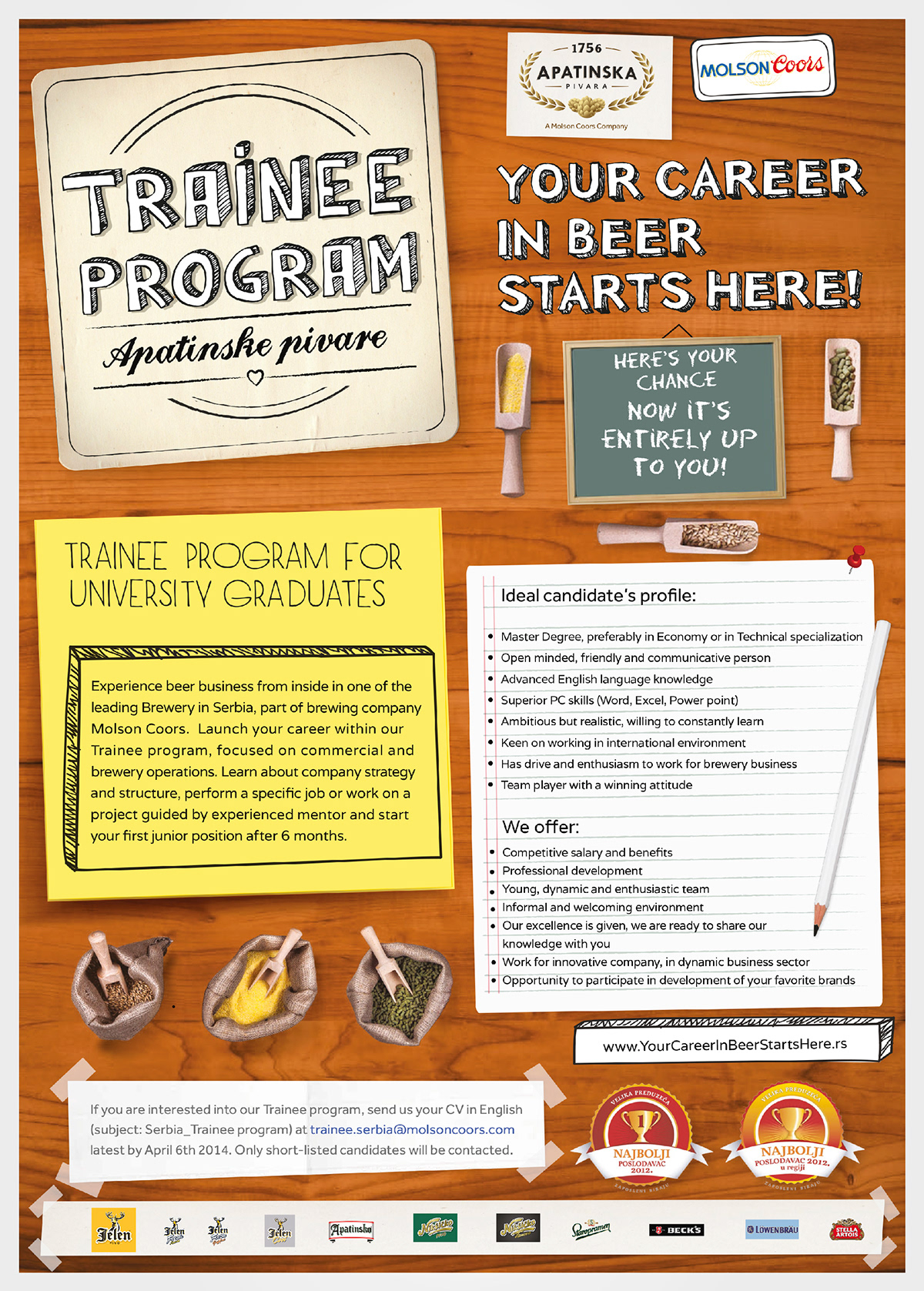 job trainee internship Employment beer brewery career Stand leaflet brochure ad Fair expo banner creative