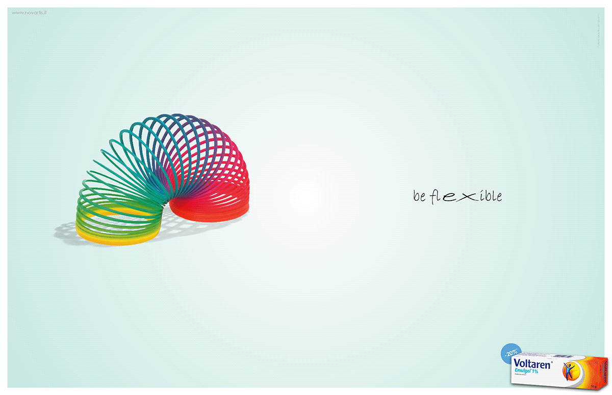 Voltaren cream campaign Limbo flexible ADV creative Creativity spring straw rubber flex
