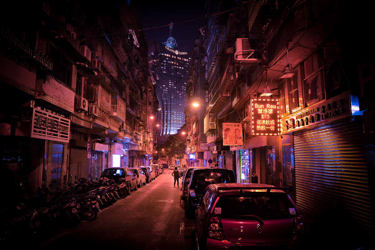 Hong Kong kowloon city Street night asia neon lights Silhouettes Macao