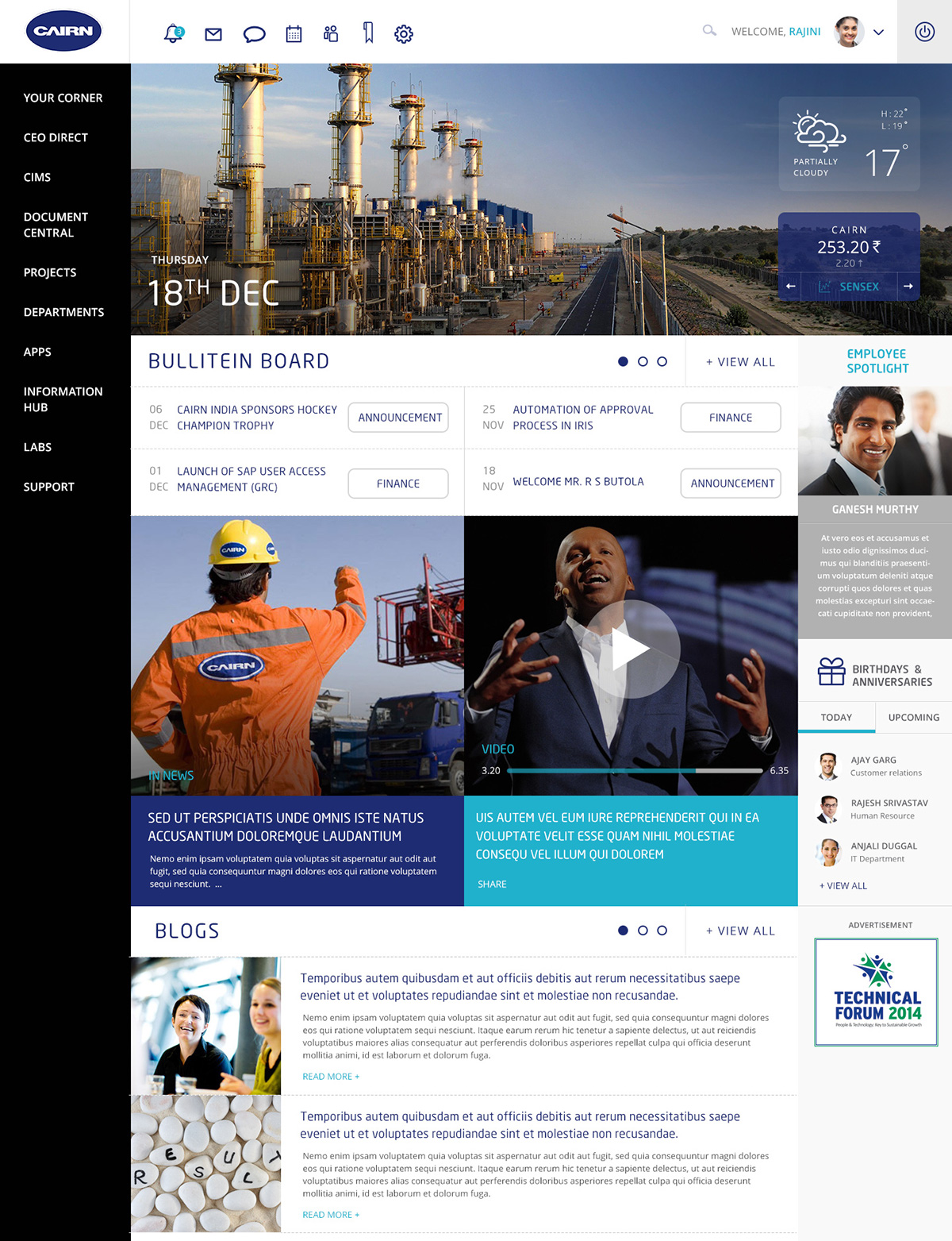 ui design user expeience blog design microsite design admin panel Corporate Design Website Design blue corporate blog