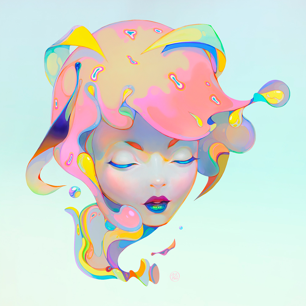 portrait neon pastel alien surrealism color bubble pink ILLUSTRATION  painting  