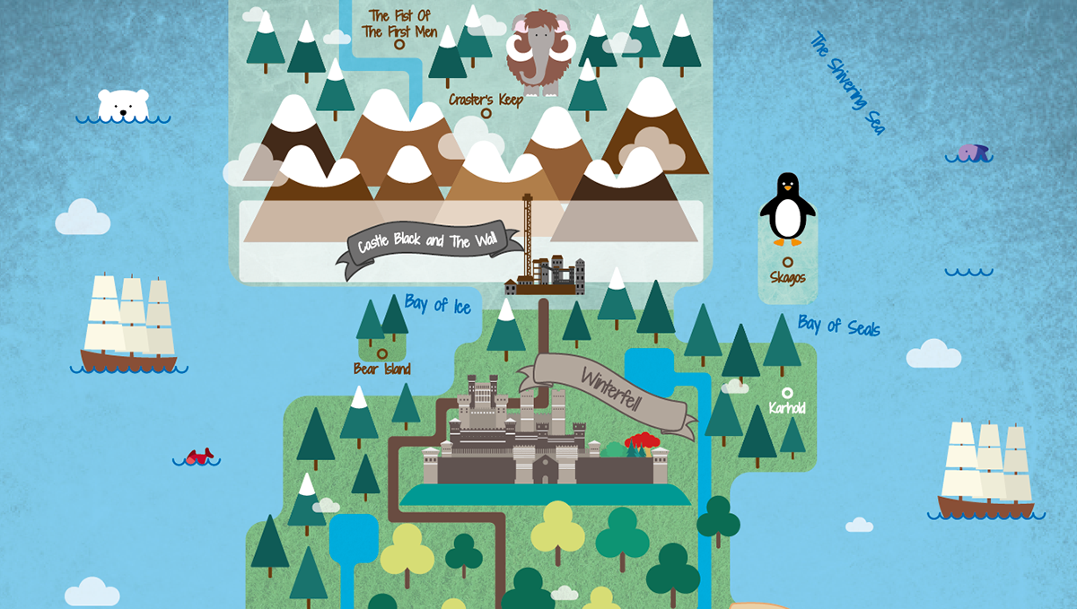 game thrones map flat design heraldry animal lion wolf winter Westeros ice fire madethis colossal