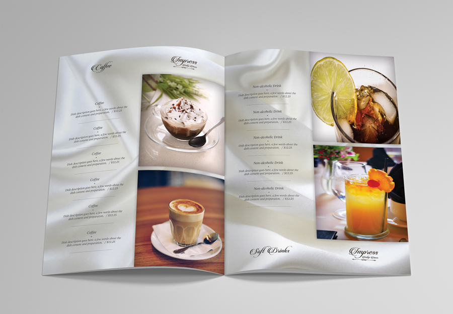 elegant menu RETAURANT dinner Food  Bi-fold restaurant menu business card food menu cafe