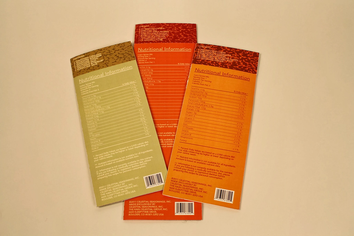 celestial seasoning package design  spices spices mix curry italian cajun Food  Sustainable compact packets