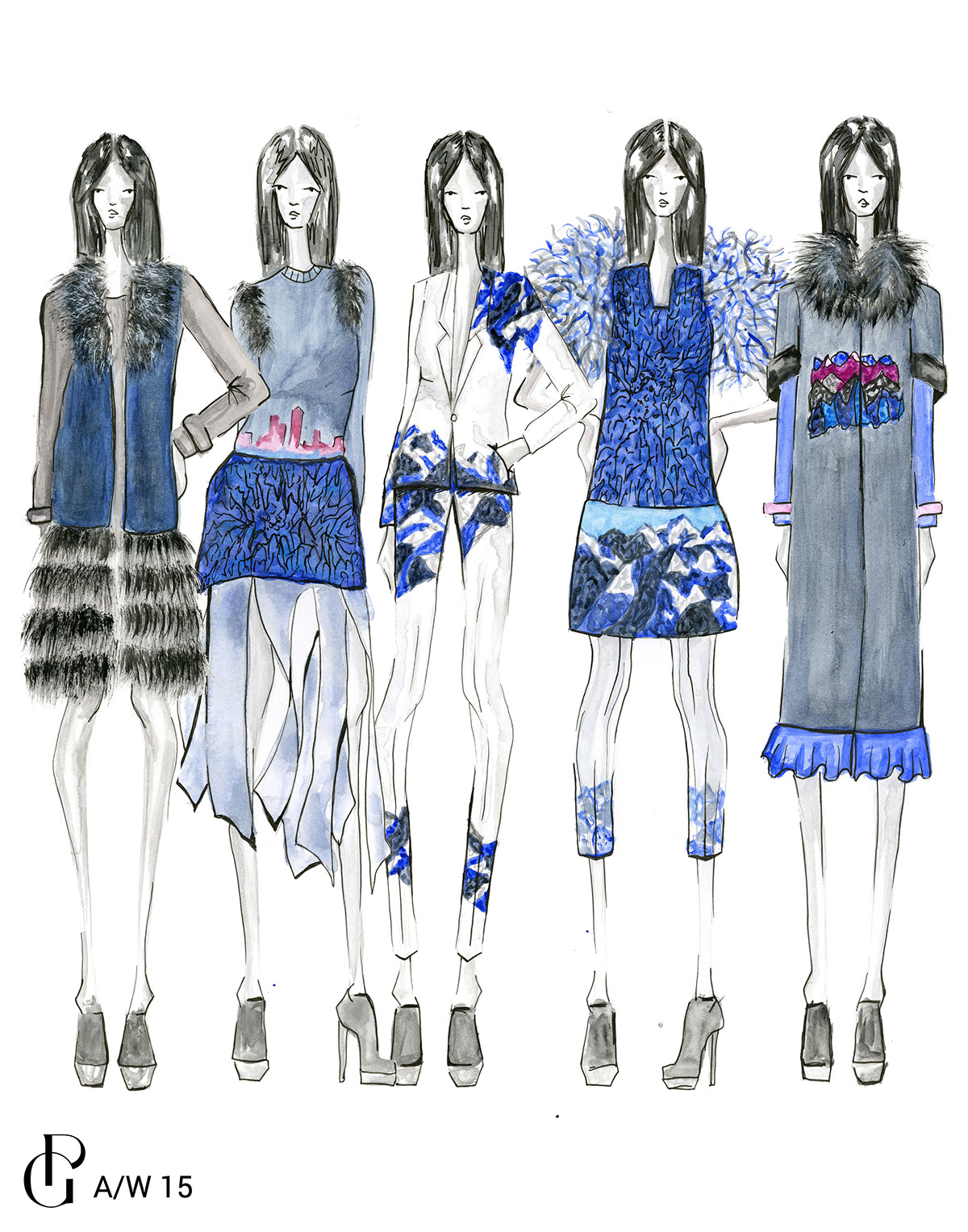 prabalgurung fashiondesign design Collection aw15 himalayas mountains digitalprint silkdye silkprinting blue SILK newyork jessicaferreira ferreira