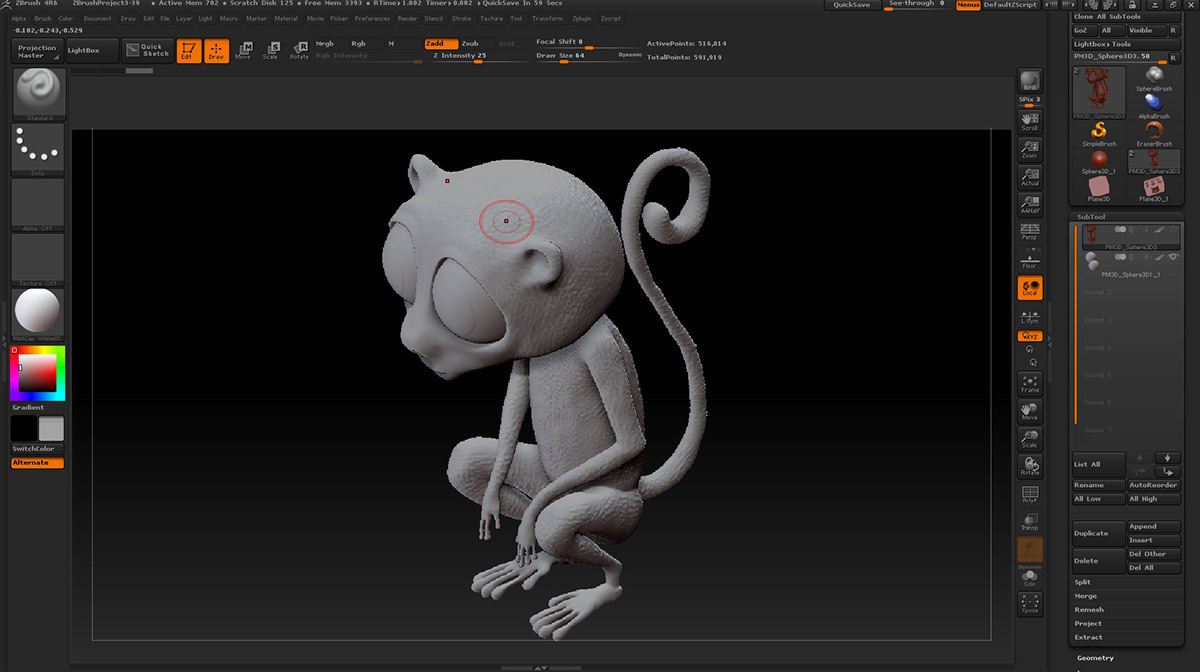Zbrush Character tarsier monkey 3D model modeling character development game Game Art Marmoset toolbag texturing Render 3d render