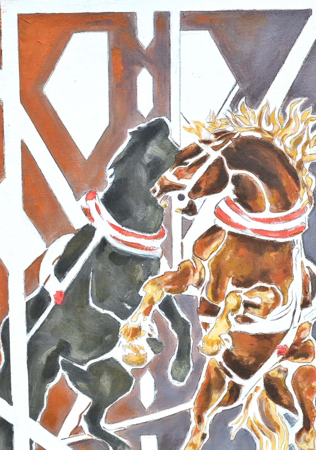 Horse Fight platon Carro alado pintura grafica stencil