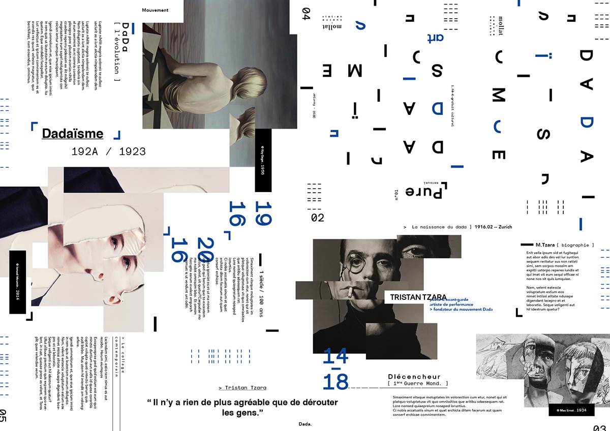 Adobe Portfolio collage Mode dadaïsme Mollat journal Culturel Layout edition mise en page design