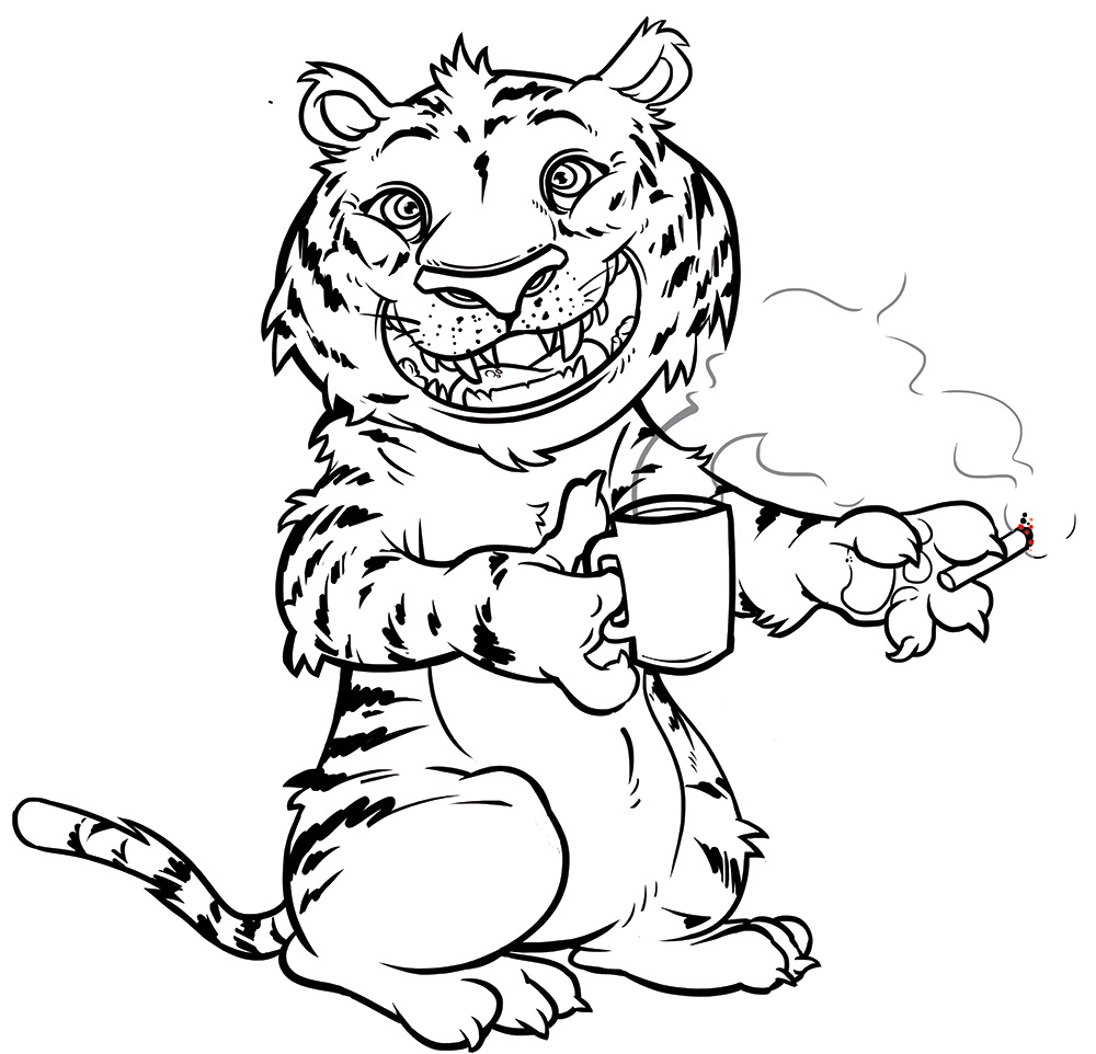 #tiger  #cartoon #smoke   #break #coffe #illustration #draw 