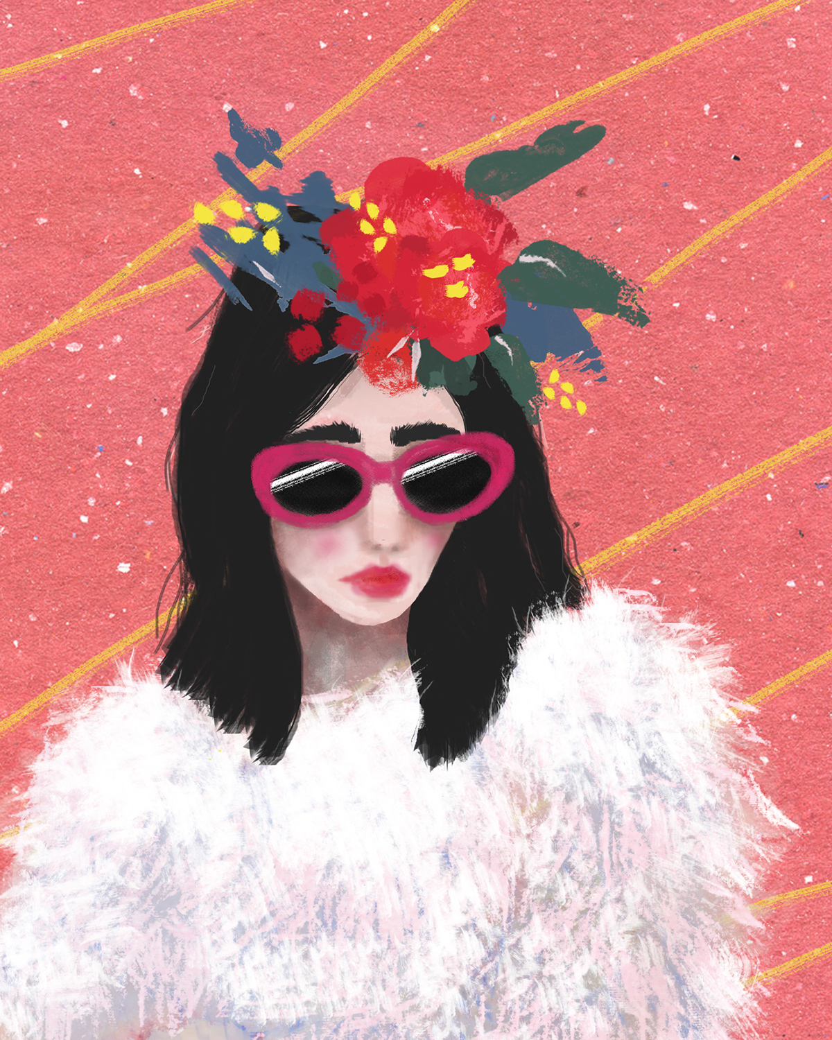 ILLUSTRATION  girl Fashion  pink Fur painting   Character digital painting Character design 
