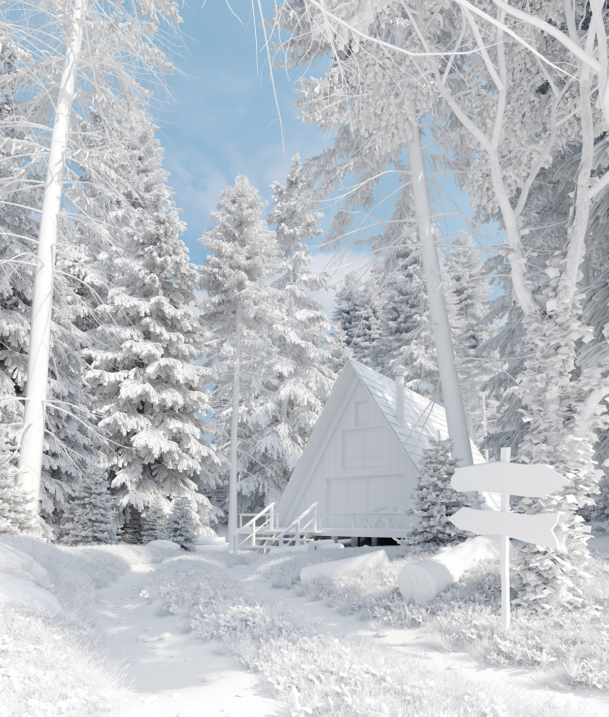 forest house hut 3dsmax vray photoshop night trees Magical