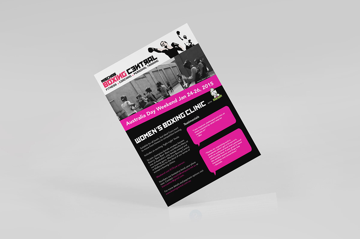 neon pink a5 flyer Promotion fitness gym flyer melbourne boxing club Layout Design commercial flyer