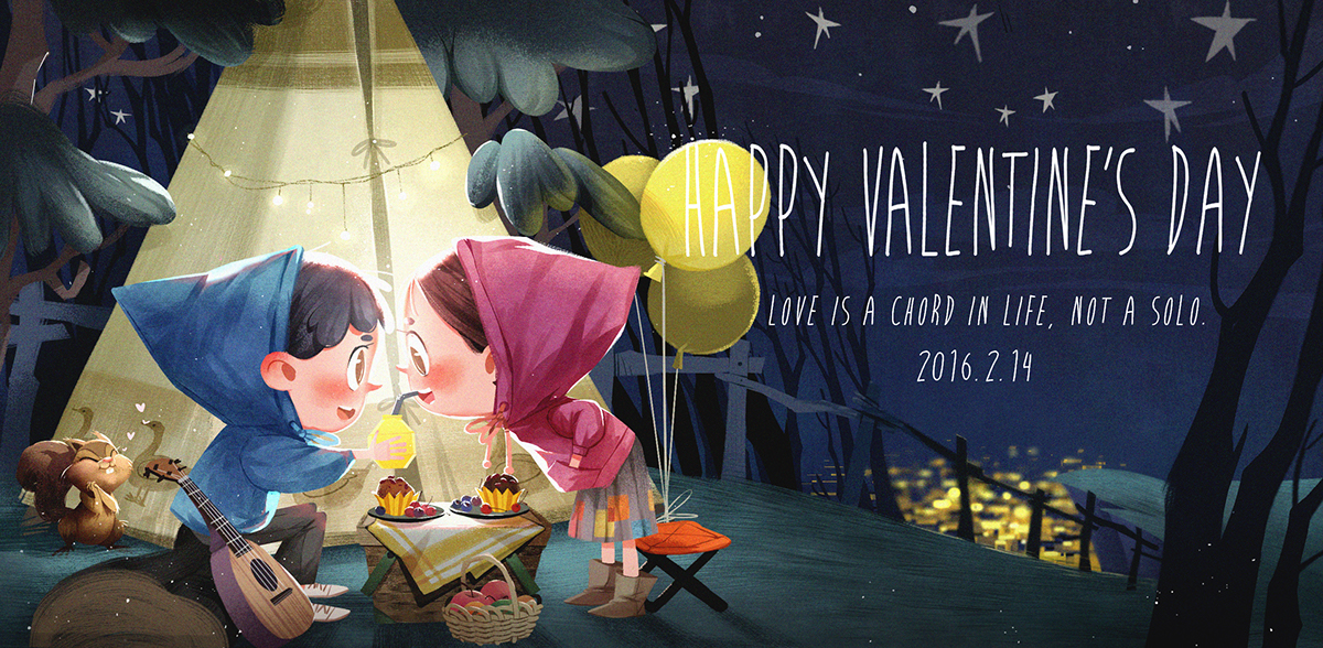 children's illustration Valentine's Day! picnic