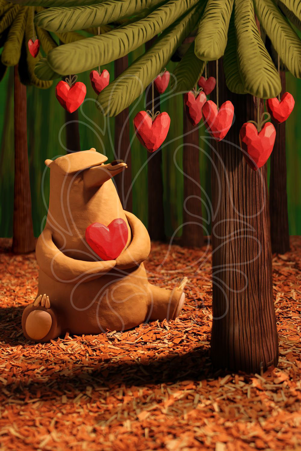 bear woods trees Tree  Character Love heart Fun animals valentines forest green careing