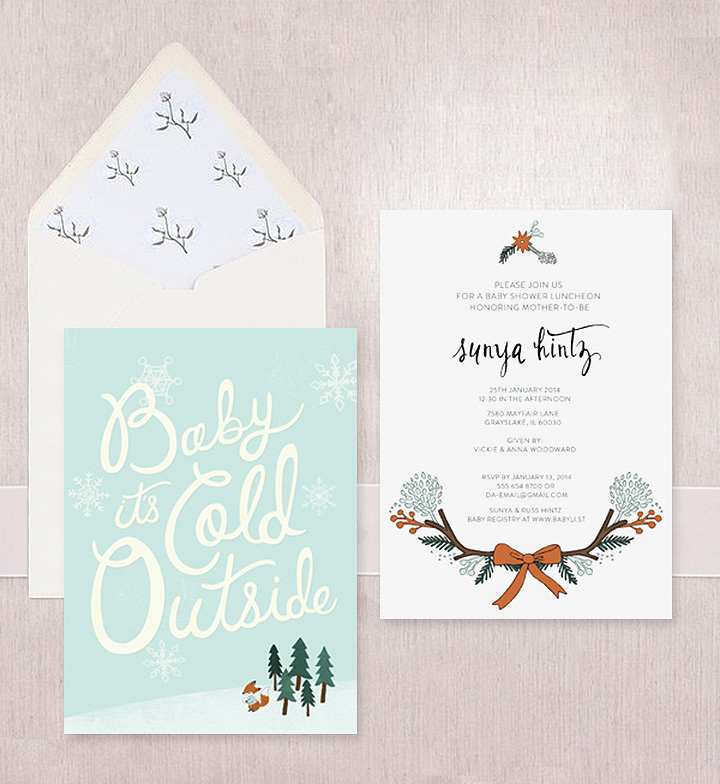 Baby Shower Invitation Baby it's cold Baby Shower it's cold outside lettering FOX winter cute Stationery