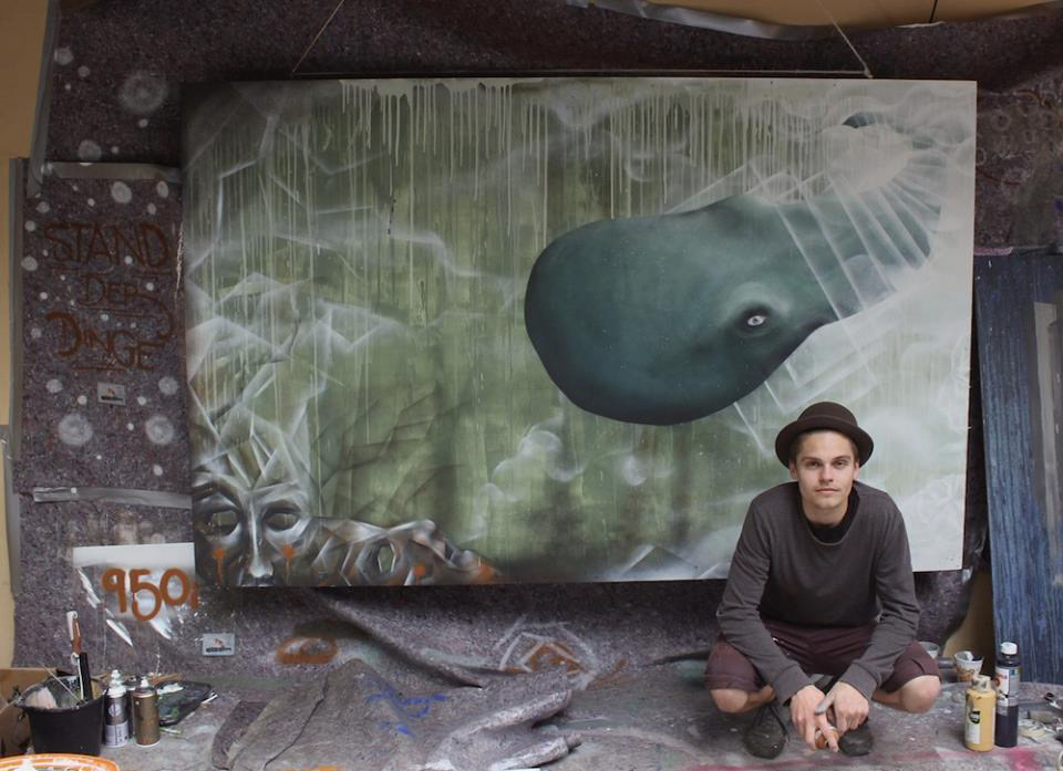 Kevin Lüdicke Mystic drips spraypaint Urban modern art stroke art fair livepainting Whale surreal