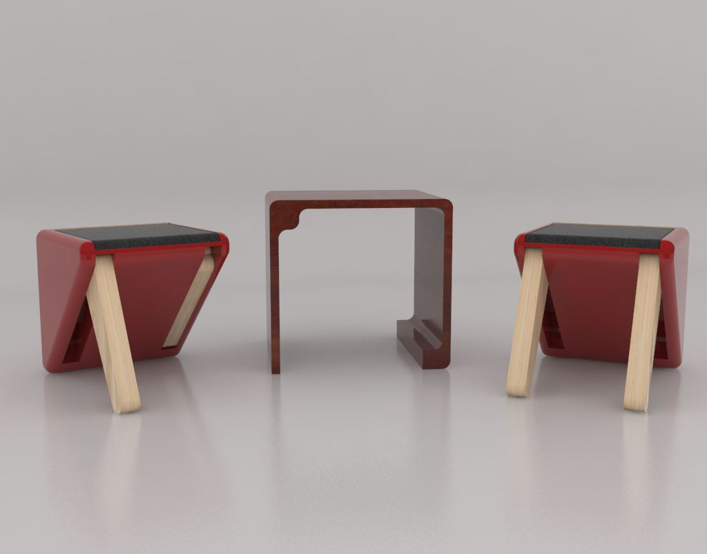 furniture modular Space  saving 3D Render Rhino wood plastic chair table
