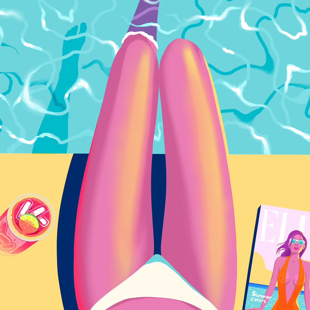 cocktail Elle legs magazine Procreate summer sunbathing swimming pool woman
