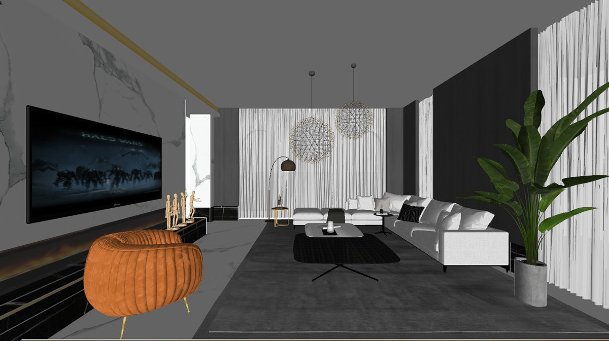 interior design  living room 3D scene SketchUP