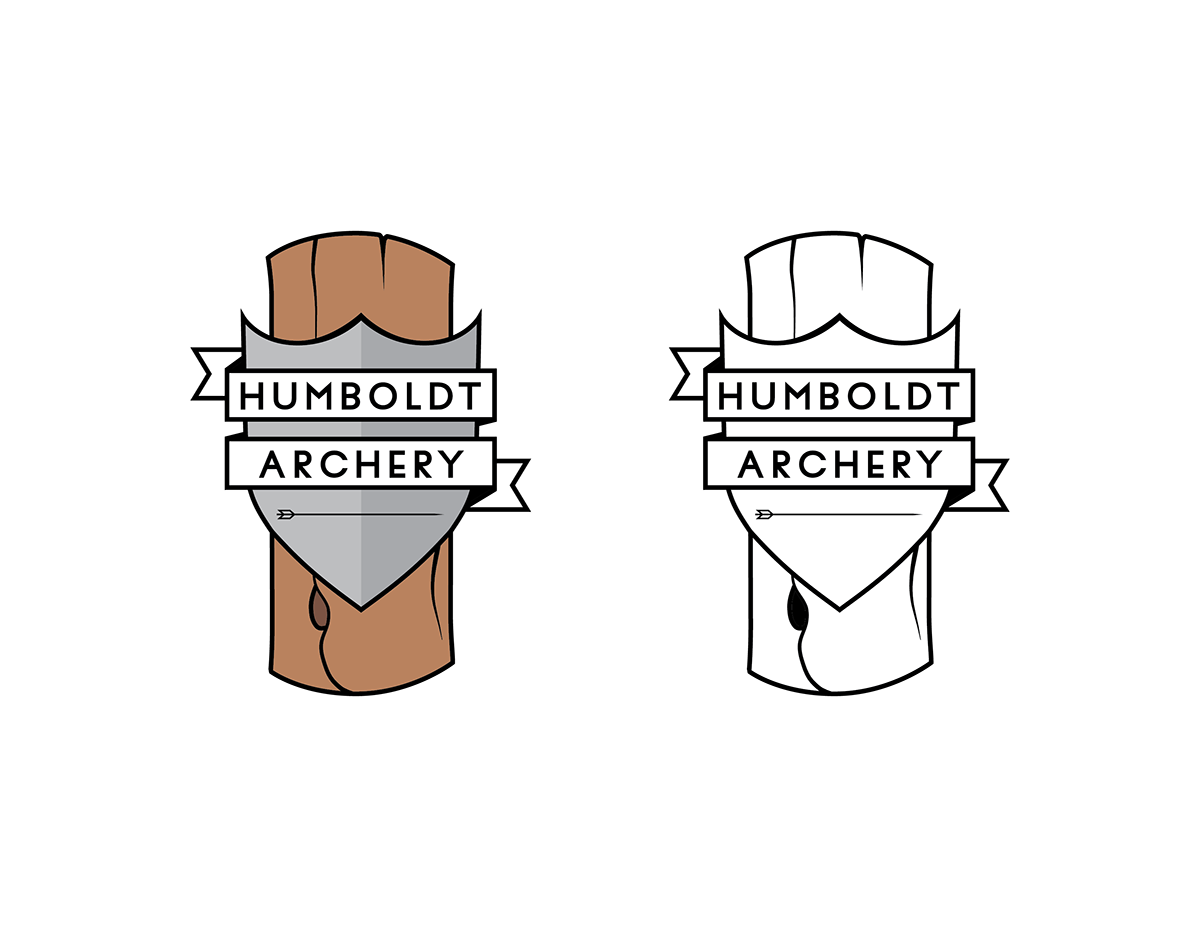 Humboldt University  archery club  california redwood Tree  shield log logo arrow