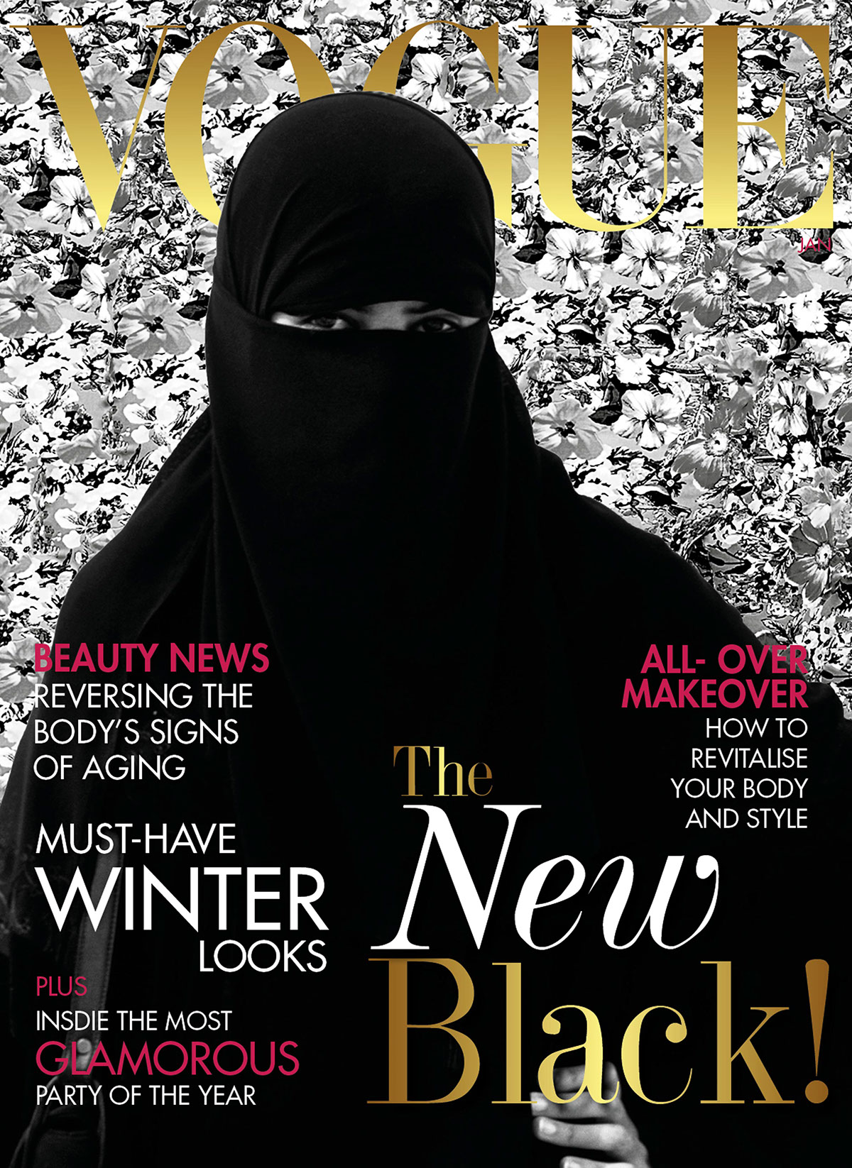 vouge Style Arab arabic force manipulation print typo graphic magazine cover UMM kultum islam burqa